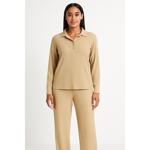 Vince Camuto Pajamas Set Womens XL Tan Beige Oatmeal  Knit Loungewear Comfy Warm - Picture 1 of 9